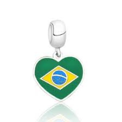 PG-172 Pingente In Love Brasil Prata e esmalte